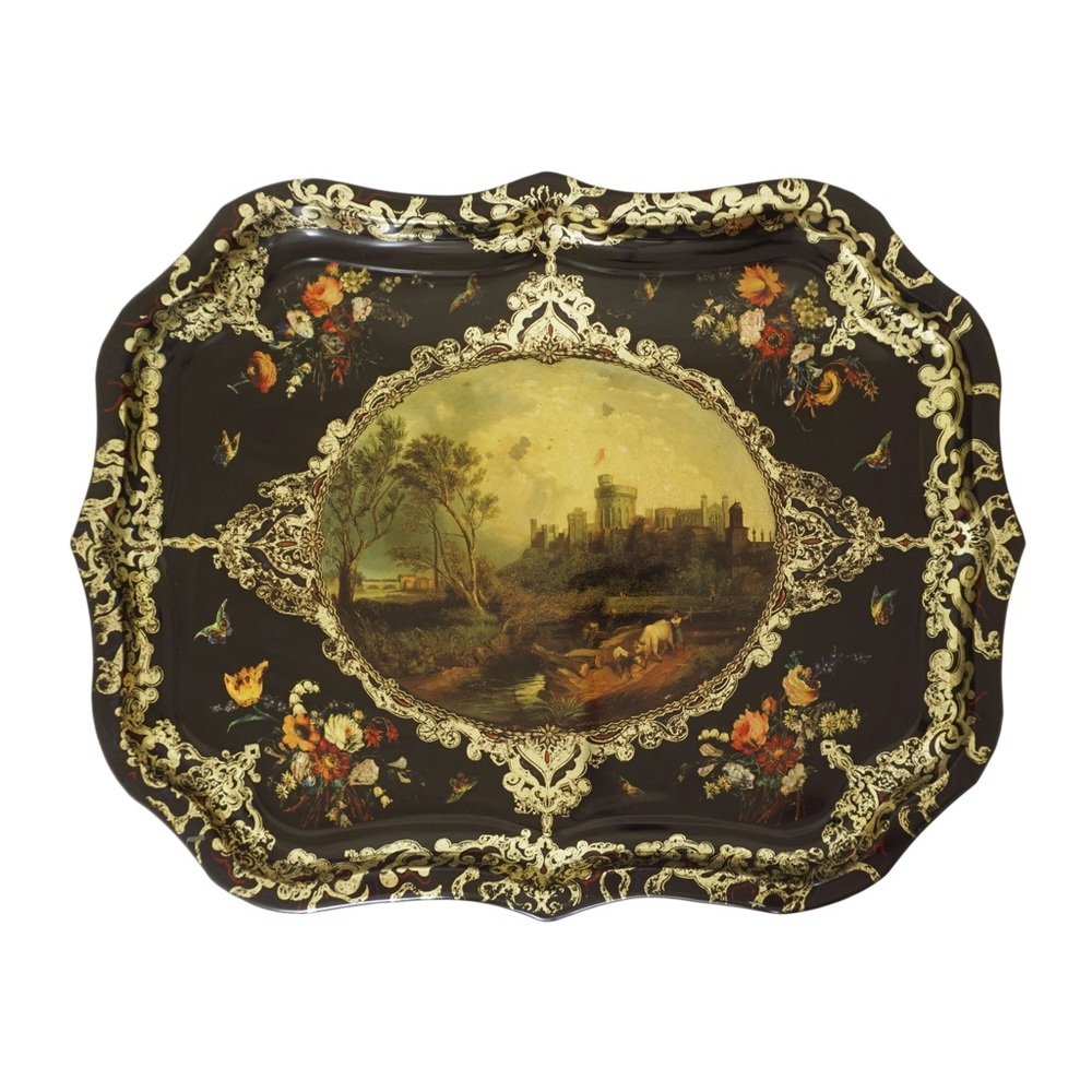 English Windsor Castle Decorated Metal Large Tray - 20th C., England